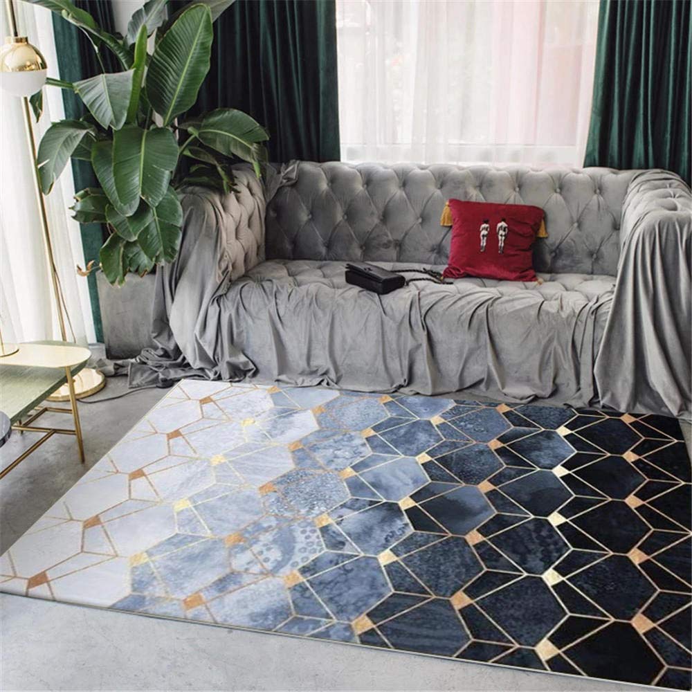 Tapis de salon géométrique doré avec épaisseur de 0.7cm isolante et motif dégradé