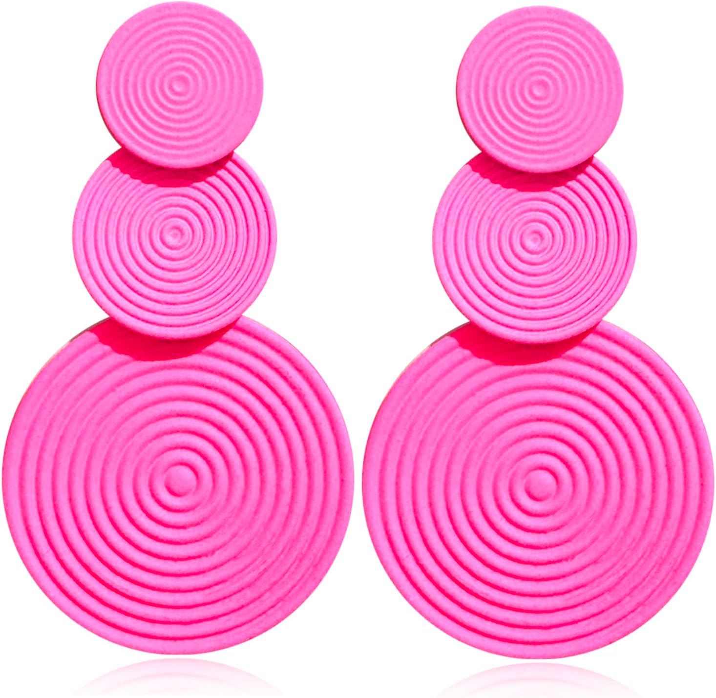 Handmade Long Round Alloy Dangle Drop Earrings - Statement 60s 70s 80s Vintage Gold Disk Round Disc Earrings - Boho Lightweight Summer Beach Jewelry Earring for Women