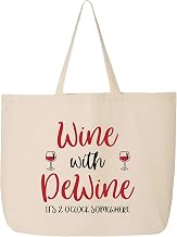 Funny Tote Bag Wine with DeWine in Ohio It's 2 'Oclock Somewhere Funny Tote Bag Canvas Carry All (20"x15"x5" Beige Handle)