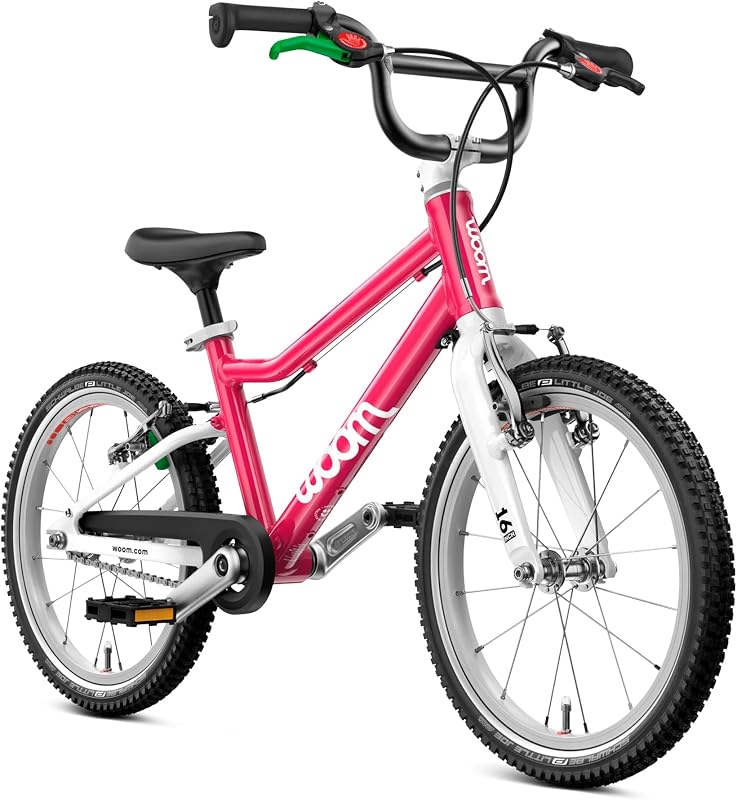 woom Bicicleta para niños GO 3 / GO 3 AUTOMAGIC, bicicleta ligera de 16 pulgadas para edades de 4 a 6 años, frenos de mano, limitador de dirección, protector de cadena, niños y niñas