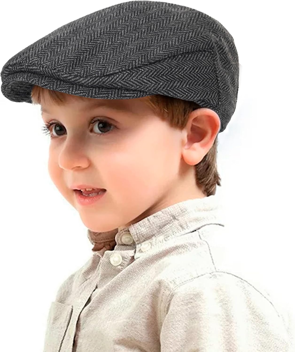 Kids Wool Flat Newsboy Cap - Vintage Tweed Pageboy Ivy Cap Cabbie Hat for Boys Girls Toddler (for 4-9 Years)