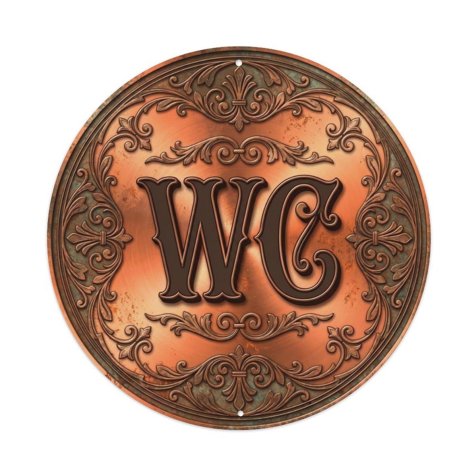 Fqcyn Style Toilet （Wc） Rusty Copper Restroom Wall Plate Metal Tin Sign Plaque Wall Decor For Cafe, Club Bar, Office, Home Garden Round Metal Poster 8X8inch