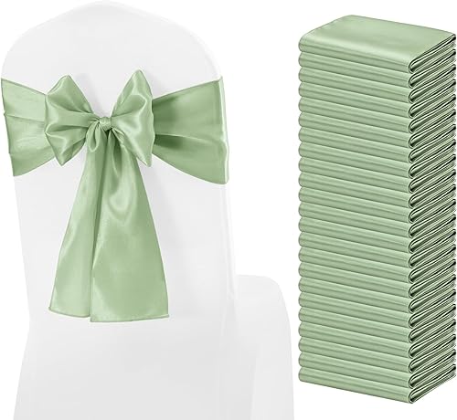 60 cintas de satén para silla, lazos de satén verde salvia, lazos para silla, suministros para bodas, recepciones, eventos, banquetes, fiestas,
