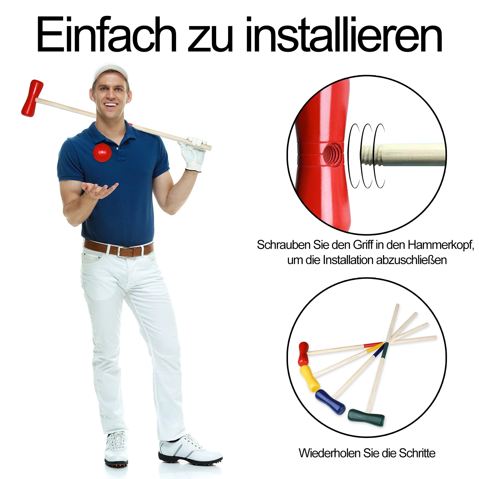 FIVMEN Croquet zestaw do gry w krokieta, drewniany crocket dla 4 graczy, do zabawy w kratkę, gry na świeżym powietrzu, dla dorosłych i dzieci
