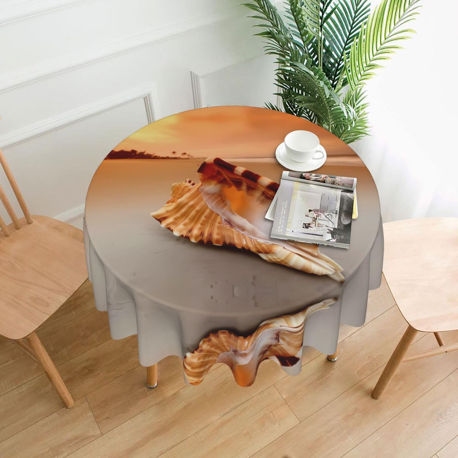 Yyhwhjde Black Sunset Over The Sea The Shell Conch Prints Round Decorative Table Throw 60In – Waterproof Table Cover For Elegant Dining & Outdoor Gatherings
