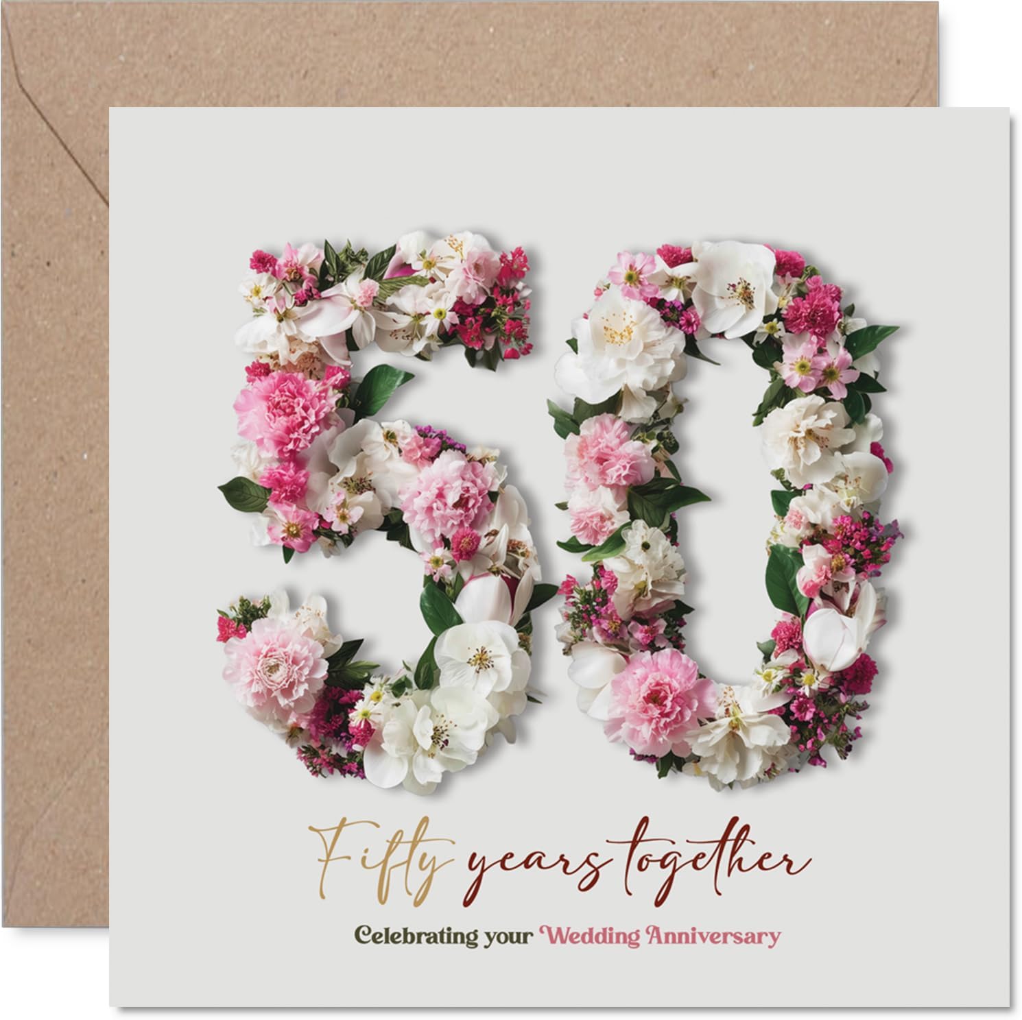 Stuff4 Milestone 3rd Anniversary Card - Three Years and Still Blooming - Pink Floral Number Design with Fresh Green Accents - 5.7 Inch Square, Envelope Included