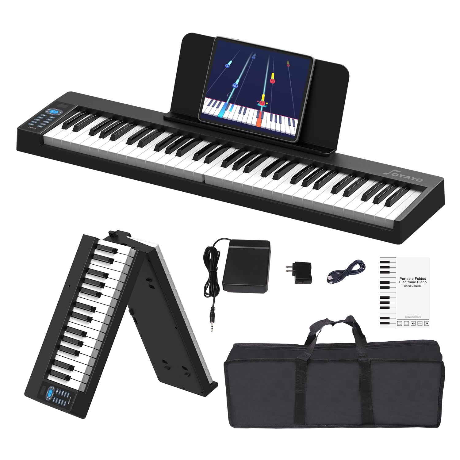 Amazon | OYAYO 61鍵 折りたたみピアノ FP61C タッチセンシティブ 電子