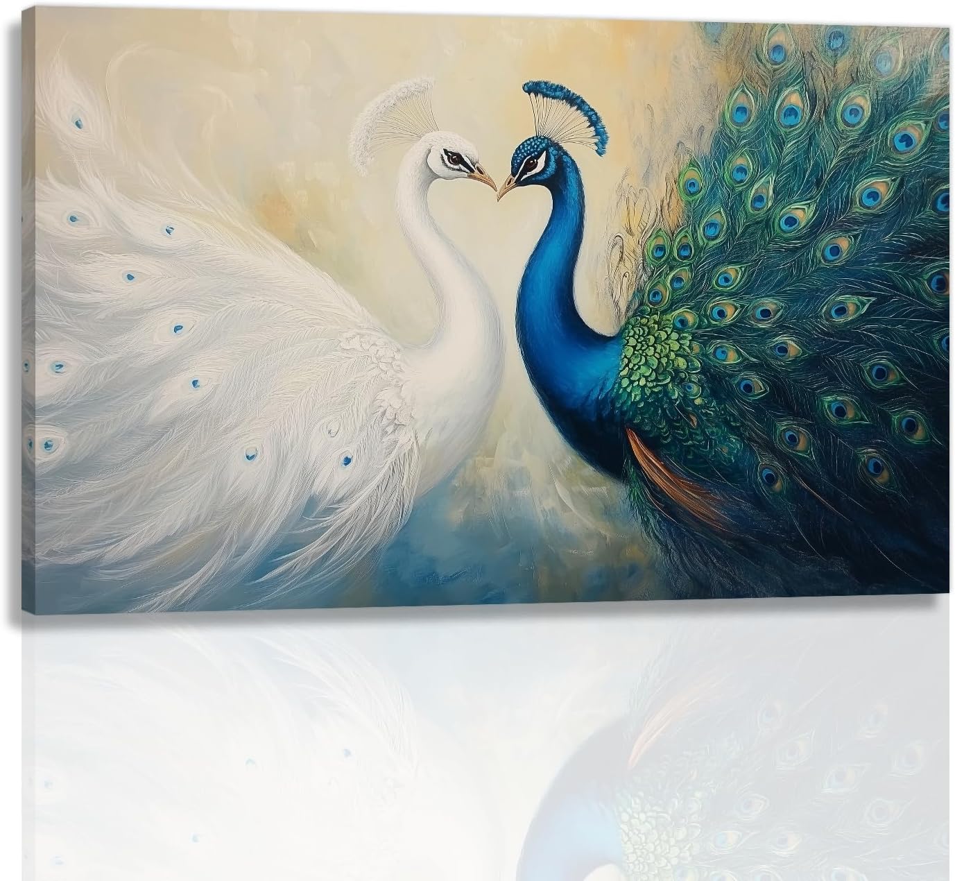 GLOKAKA Peacock Canvas Wall Art Blue White Peacock Pictures Couple Peacock Art Poster Abstract Animal Painting Modern Home Decoration for Living Room Bedroom(Artwork-1,12"x18")