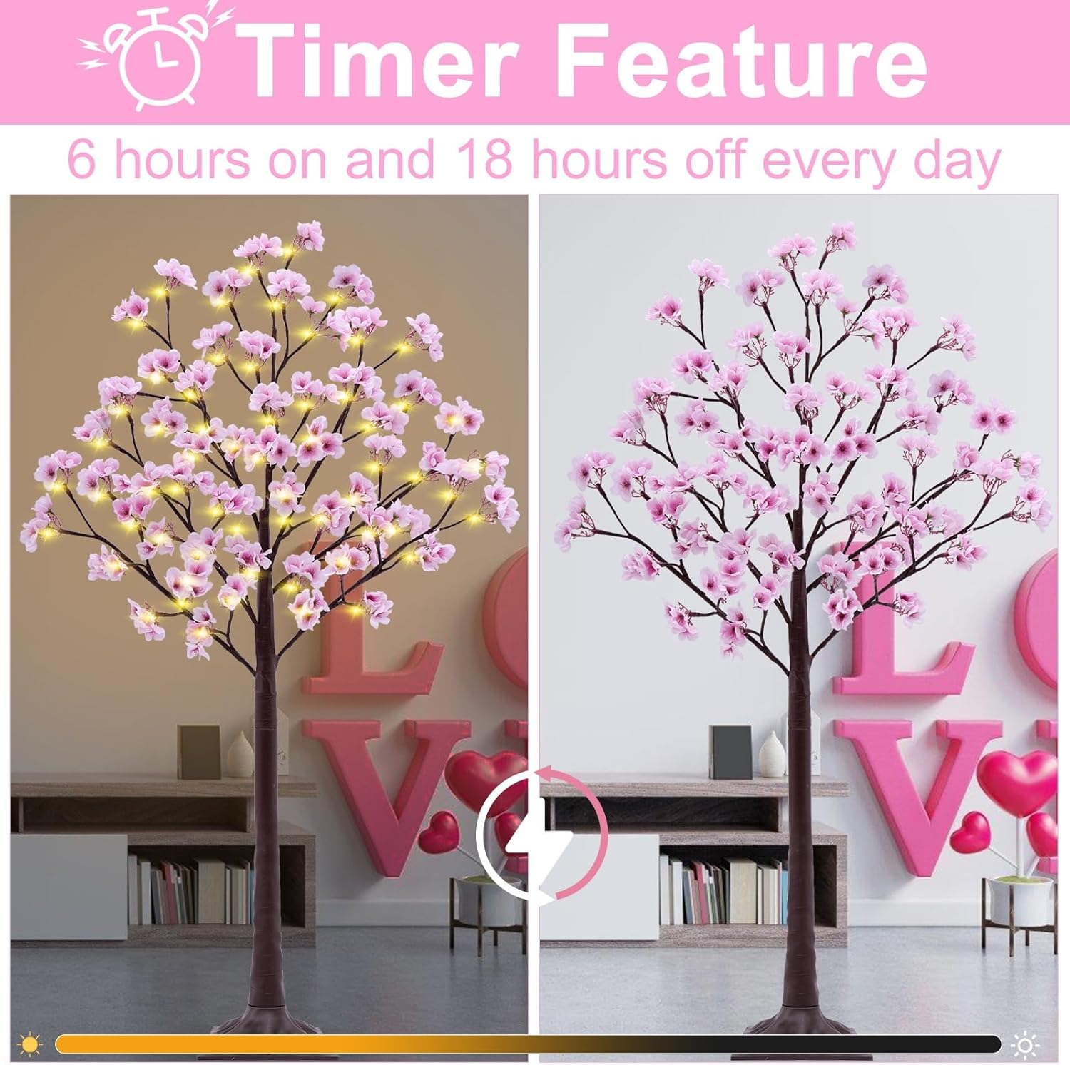 4FT Cherry Blossom Tree with 56 LED Lights, 168 Lush Pink Flowers, Artificial Lighted Cherry Blossom Tree with Remote 8 Modes, Timer for Spring Wedding Party Valentines Indoor Outdoor Decoration