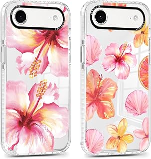 Saqmkil 2 Stück Hülle für iPhone 12 Pro Max, Aesthetic Hibiskus Blumen Muster Design Mädchen Frauen Handyhülle, Transparent Silikon Süßes Blume Motiv Case Schutzhülle für iPhone 12 Pro Max 6,7'',Rosa