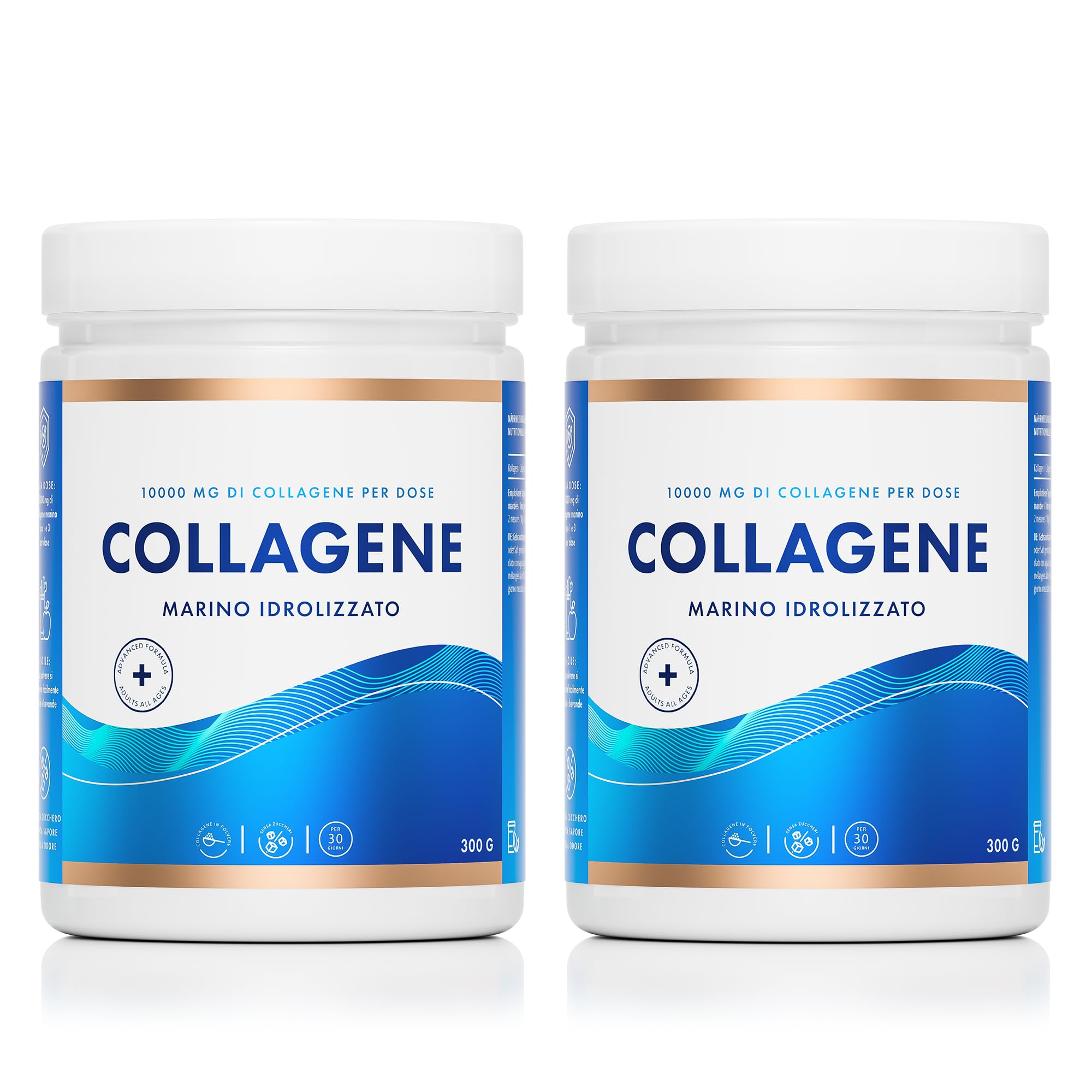 Polvere di Collagene Marino 100%, 10.000 mg, 300g x2, Tipo I e III