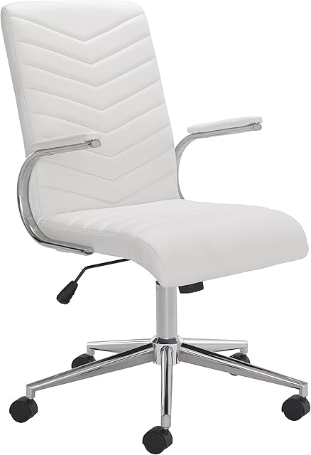 Office Hippo Executive Office Chair with Fixed Padded Arms, Faux Leather, White, 55 x 62 x 95 cm