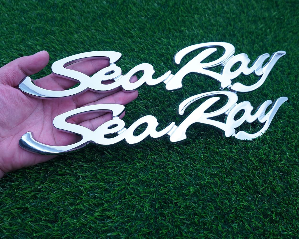 2pcs Sea Ray Searay Script Boat Letters Logo Badge 3D Emblem Nameplate Sticker Decals 12-3/4" (Silver)