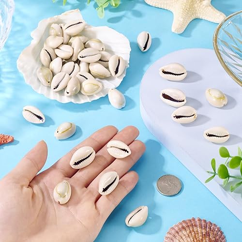 Vista 149 de Cheriswelry 50 cuentas de concha galvanizadas, conchas de cauri en espiral, conchas de mar, verano, playa, cuentas espaciadoras sueltas