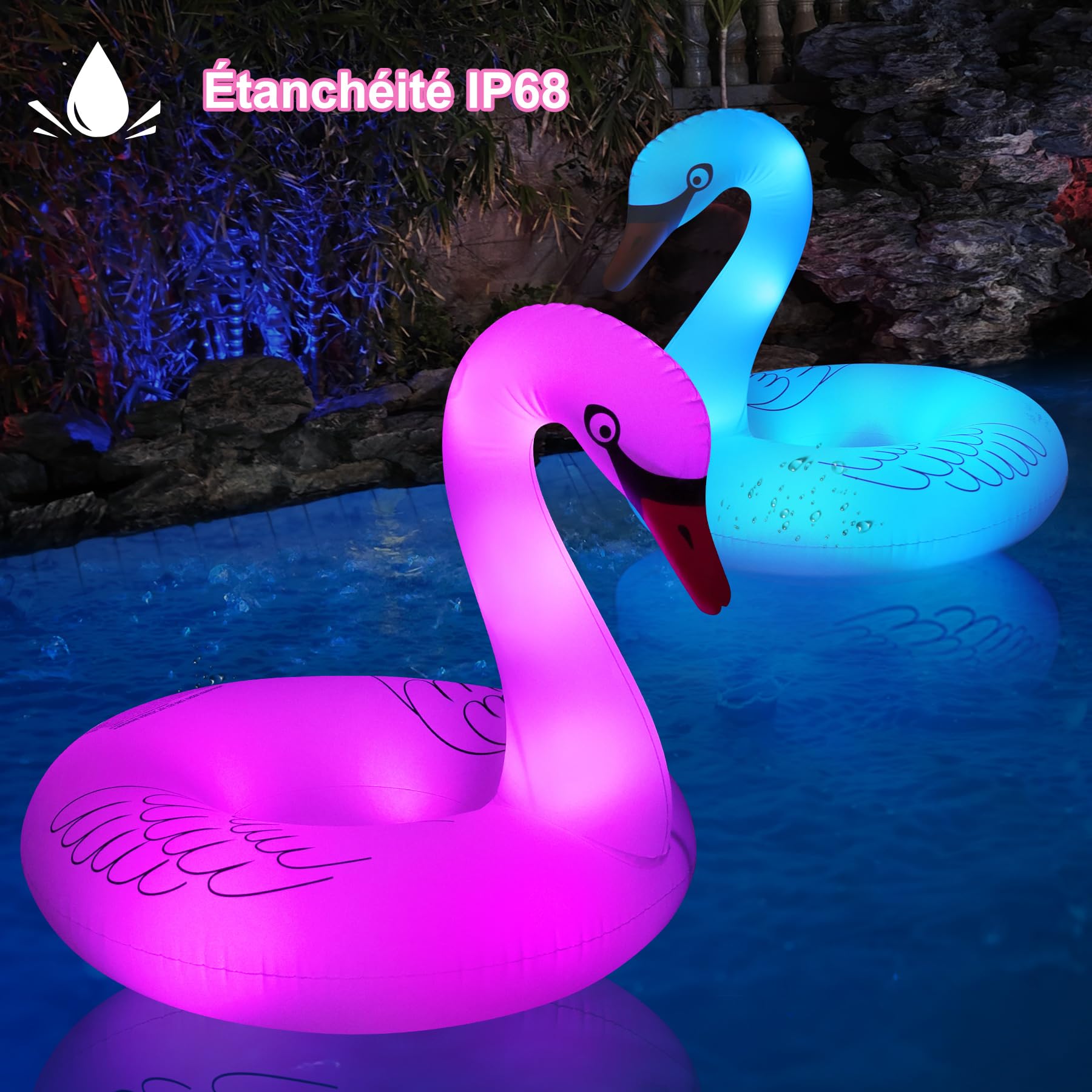 DeeprBling Bouée Piscine Cygne Adulte avec Lumières Solaires, Bouée Cygne Gonflable, Grand Bouée Piscine Adulte en Forme de Cygne, Anneau Flotteur de Piscine pour Adulte (106x106x92 cm)