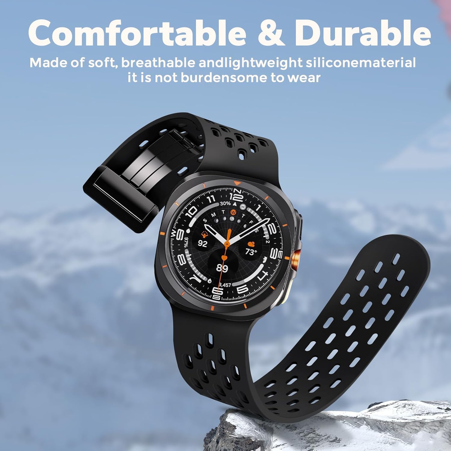 ANCOOL Compatible with Samsung Galaxy Watch Ultra Band 47mm, Silicone Magnetic Breathable Band for Samsung Galaxy Watch Ultra Bands Men Women, Black+White+Starlight - Image 6