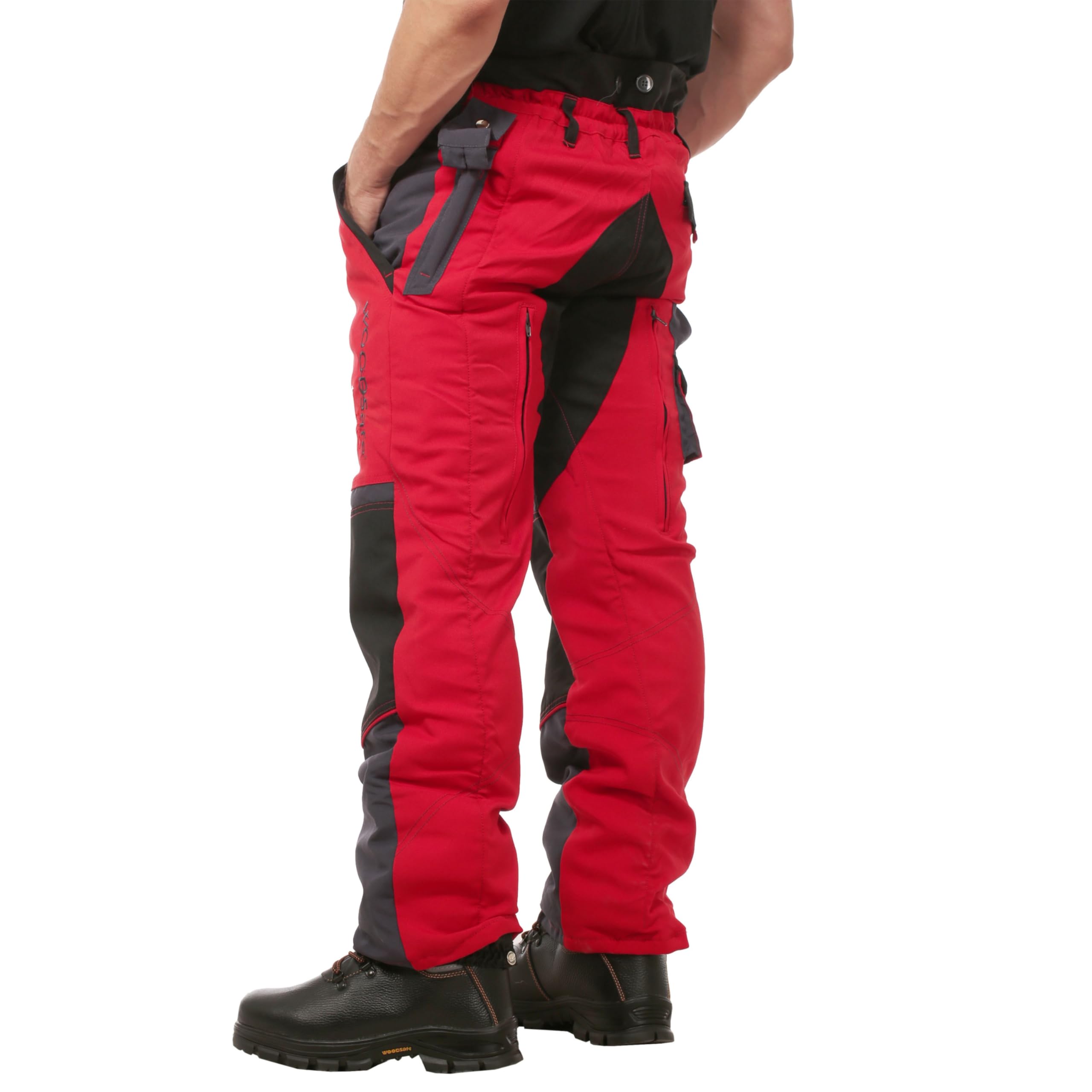 Schnittschutzhose Klasse 2, Forsthose, kwf-geprüft, Bundhose rot/grau, Herren - Waldarbeiterhose mit Schnittschutz Form A, leichtes Gewicht