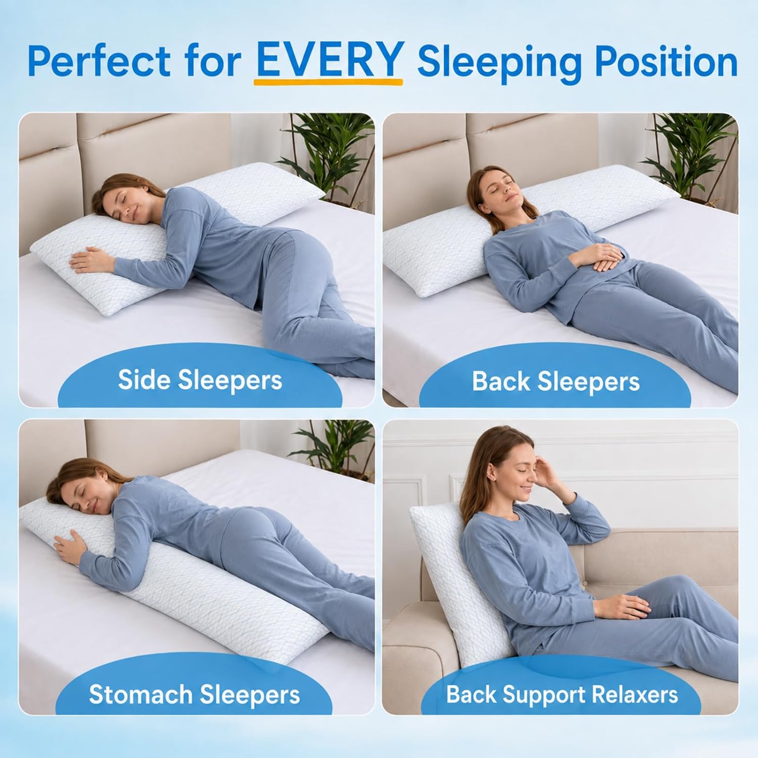 WISHSMILE Cooling Shredded Memory Foam Body Pillows