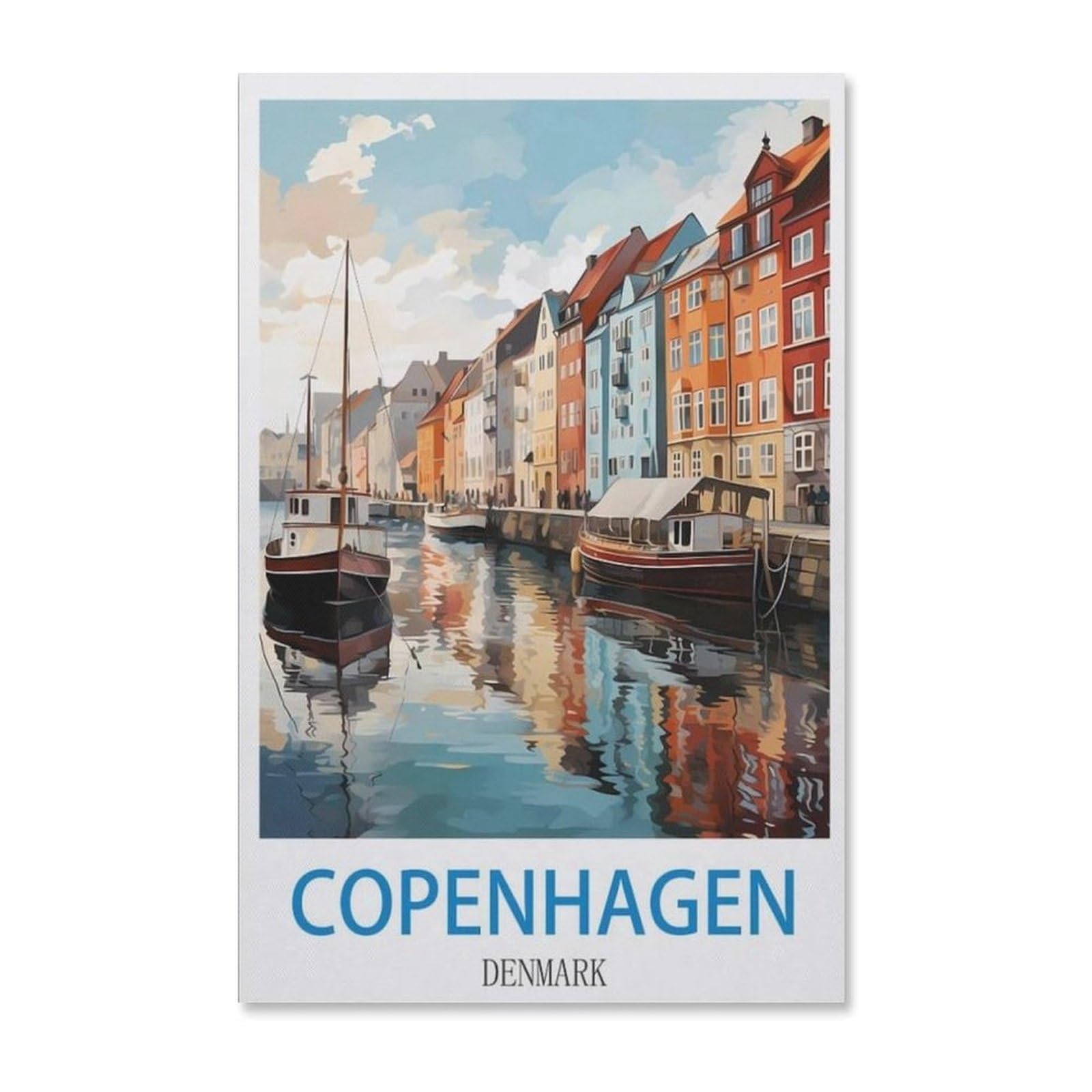 BEAYODKP Paint by Numbers for Adults, Vintage Travel Poster Copenhagen Denmark, DIY Digital Painting for Beginners, Wall Decor Drawing Gift (30x40cm) - G68