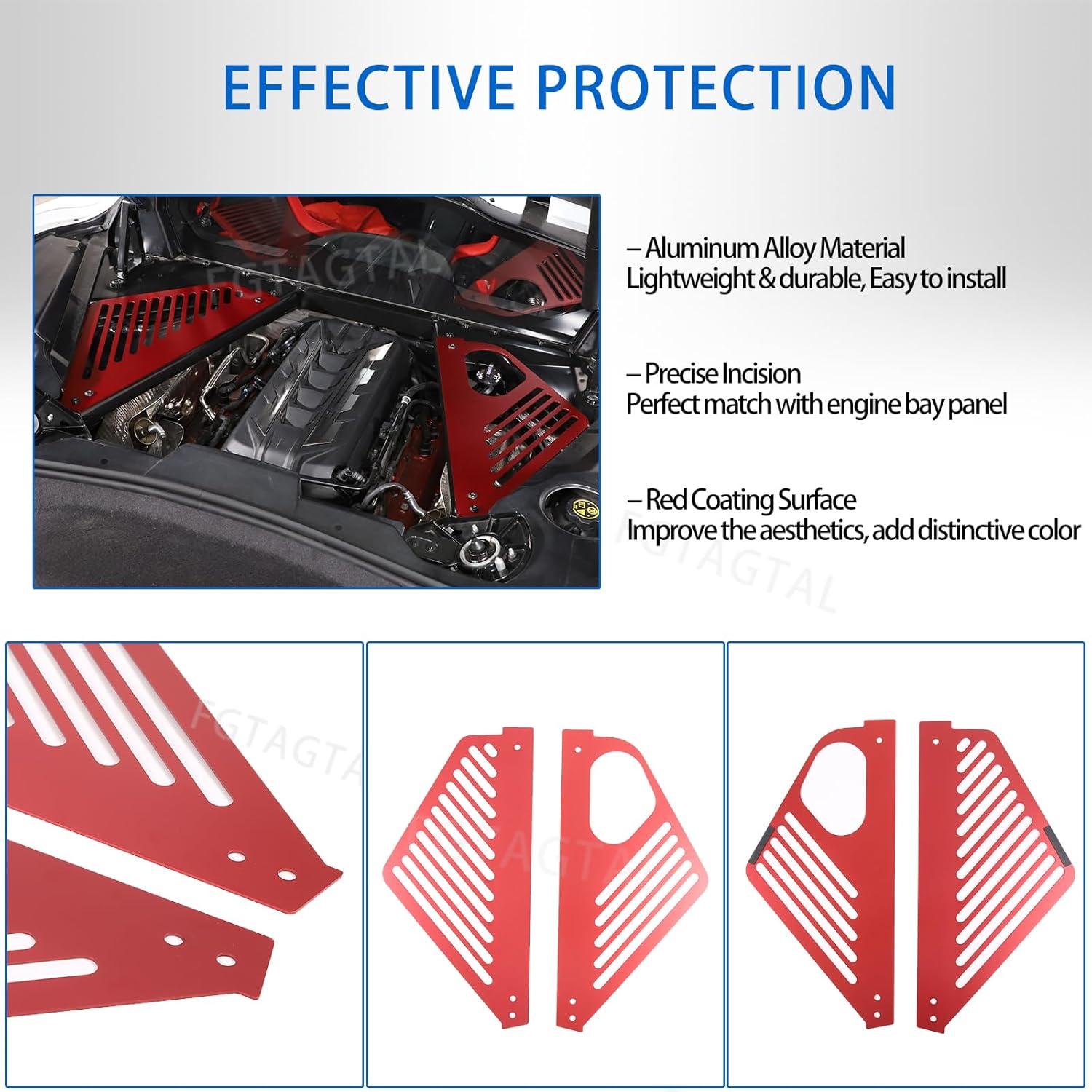 Engine Bay Panel Cover Compatible with Chevrolet Corvette C8 Stingray 2020-2024, Aluminum Engine Compartment Left Right Engine Case Guard Protector Accessories, Not for E-ray Version(Inclined Hole)