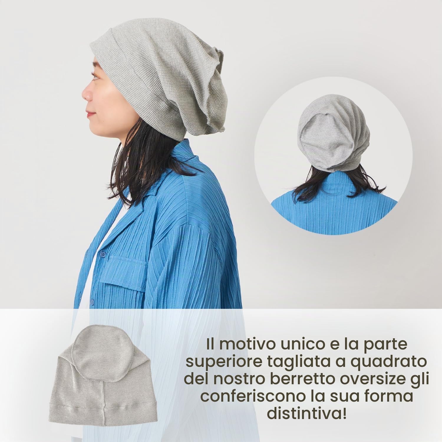 Berretto Uomo Hipster Oversize, Cappello Cotone Donna 100% Chemio con Cuciture A Vista, Cuffie per Dormire Lungo Slouch Moda Waffle e Reversibile