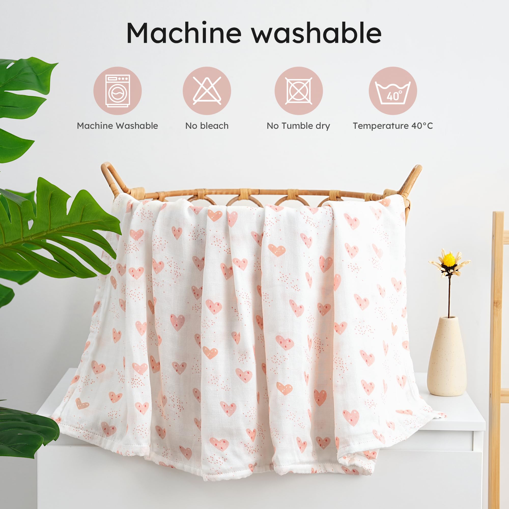 Yoofoss Couverture d’Emmaillotage pour Bébé Lot de 4 Langes de Gaze de Coton et Bambou 120x120 cm pour l’Emaillotage Couche Plaid Gigoteuse Couverture Serviette Bavoir