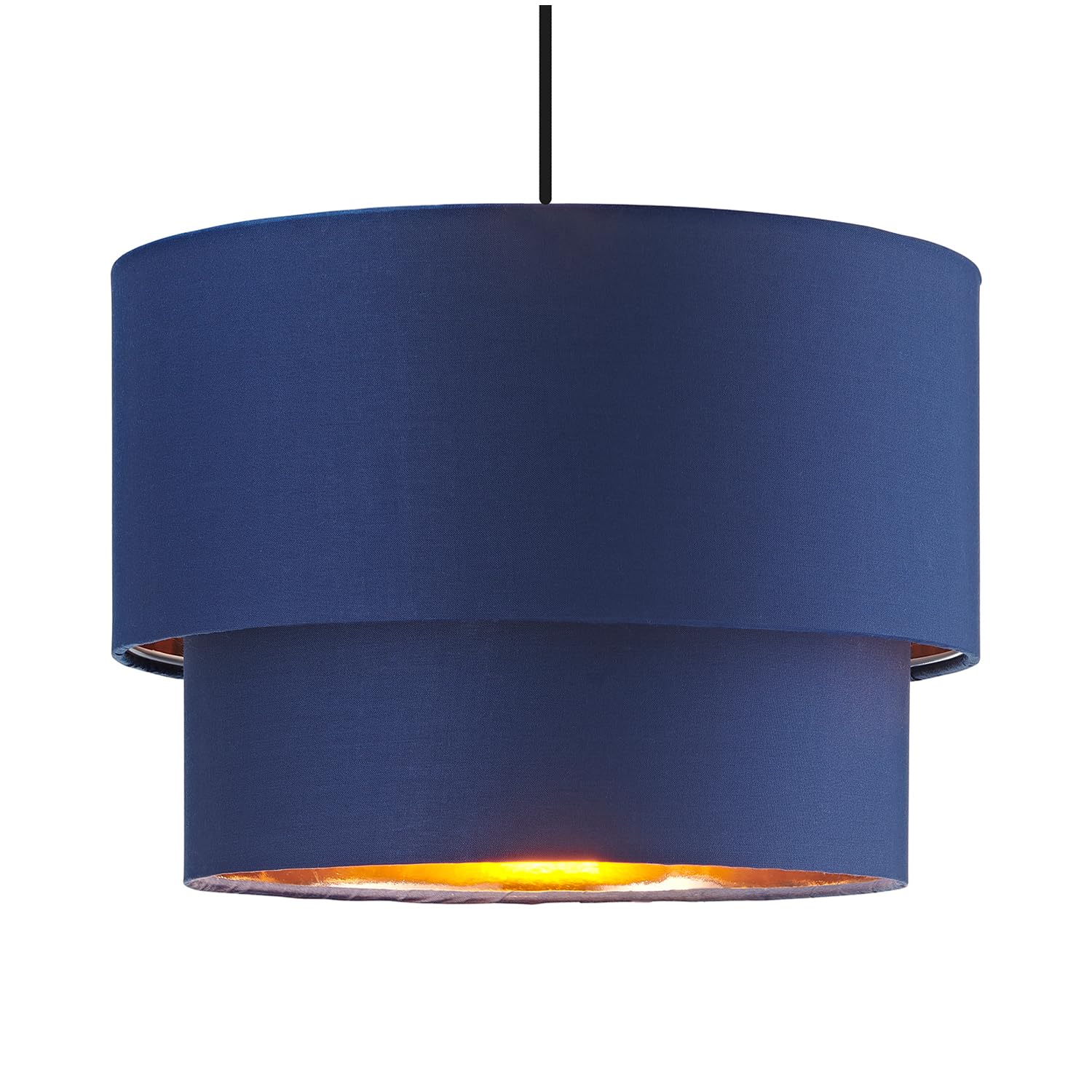 Happy Homewares Modern 10 Navy Blue Cotton Double Tier Ceiling Shade With Shiny Copper Inner from B&Q