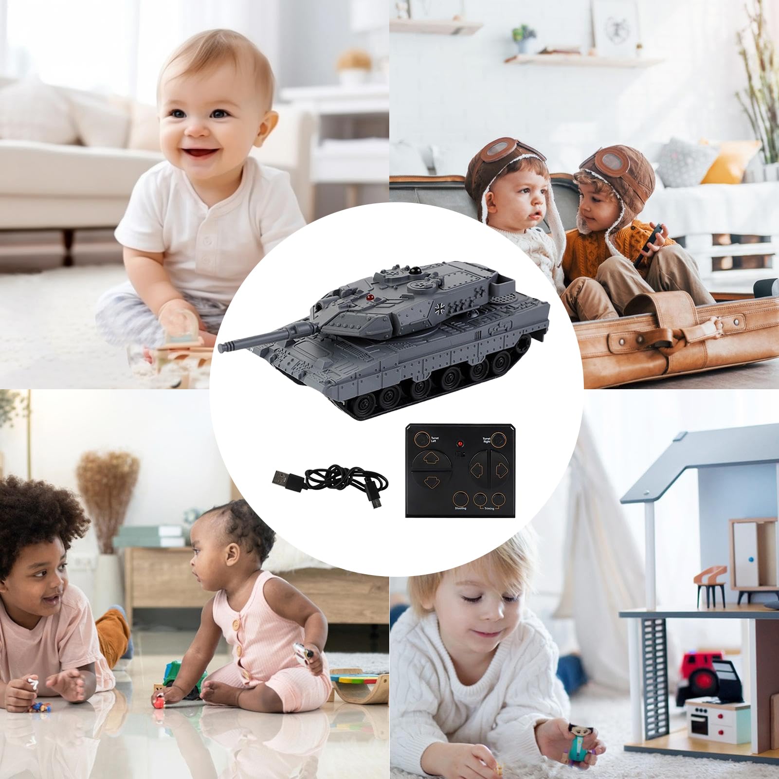 Char RC Télécommandé - Tank 2.4GHz Radiocommandé,Véhicule Rechargeable Rotation 360° Course Extérieur,Jeu Filles Garçons
