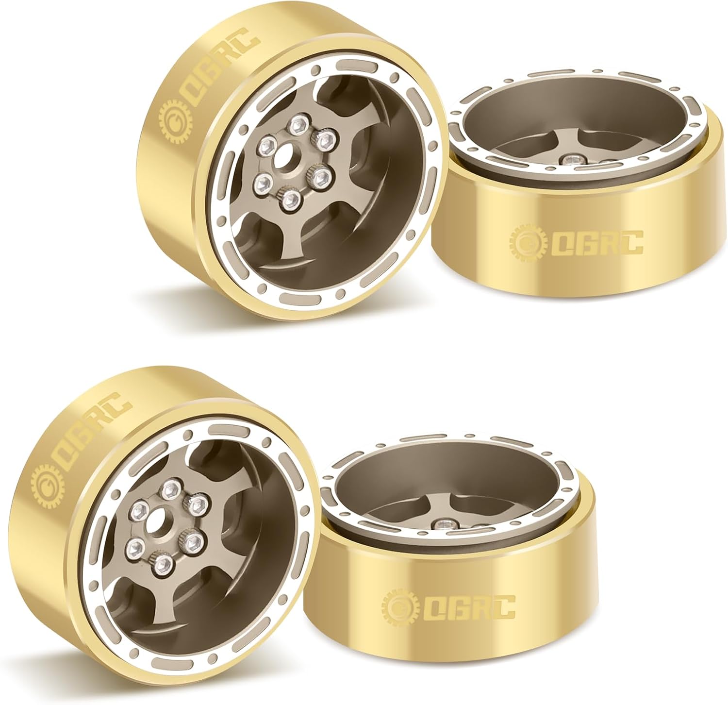 OGRC 1.0 Beadlock Wheel Rims 6-Spoke Rims with Brass Ring Negative Offset 3.78mm for TRX4M SCX24 FCX24 1/24 1/18 RC Crawler Car (Bronze)