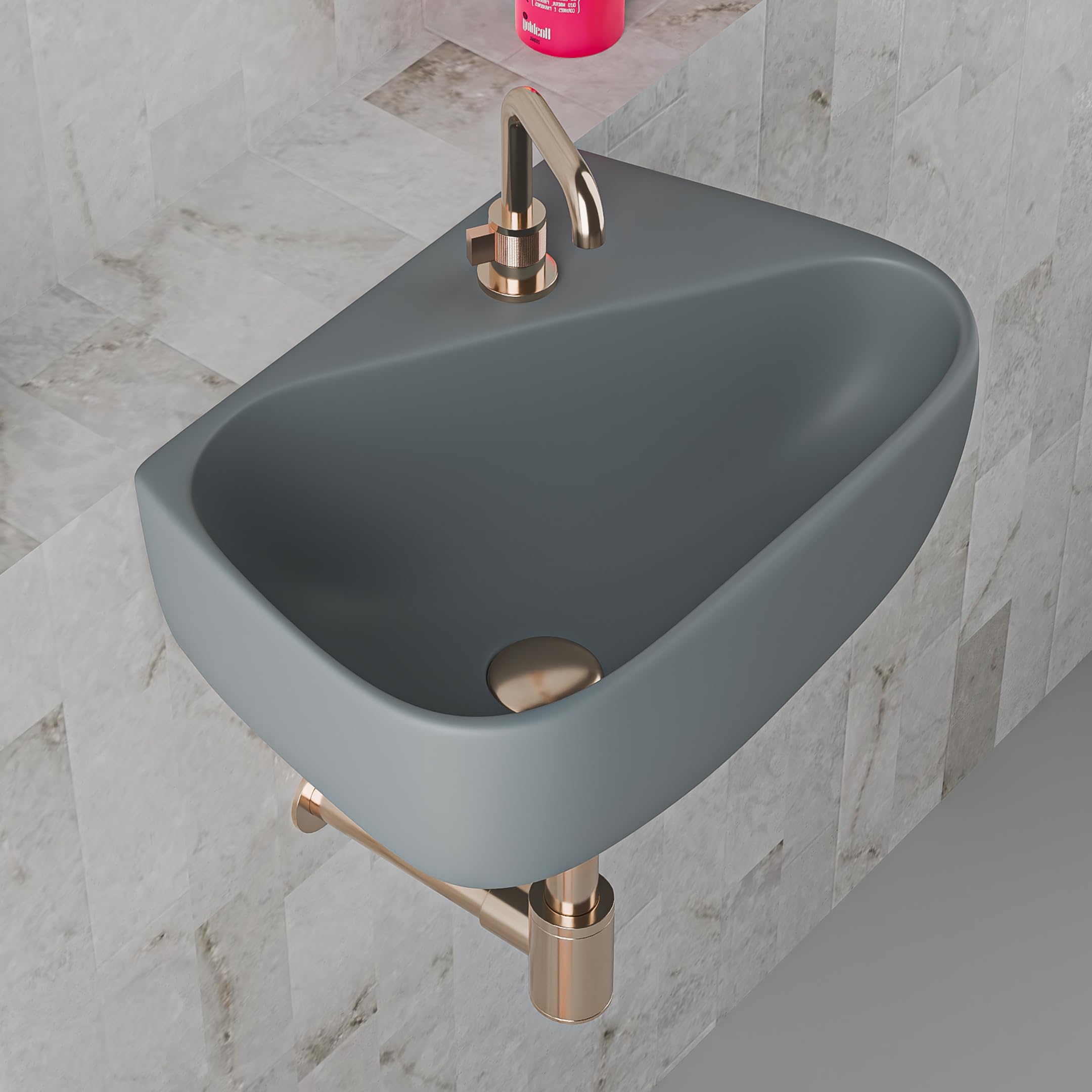 SYON Premium Black Ceramic Wall Hung Wash Basin For Bathrooms | Wall Mount & Tabletop Wash Basin | Modern Vanity Basin for Small & Stylish Bathrooms (17.7 x 10.5 x 5 Inch) (Matte Grey)-image-42