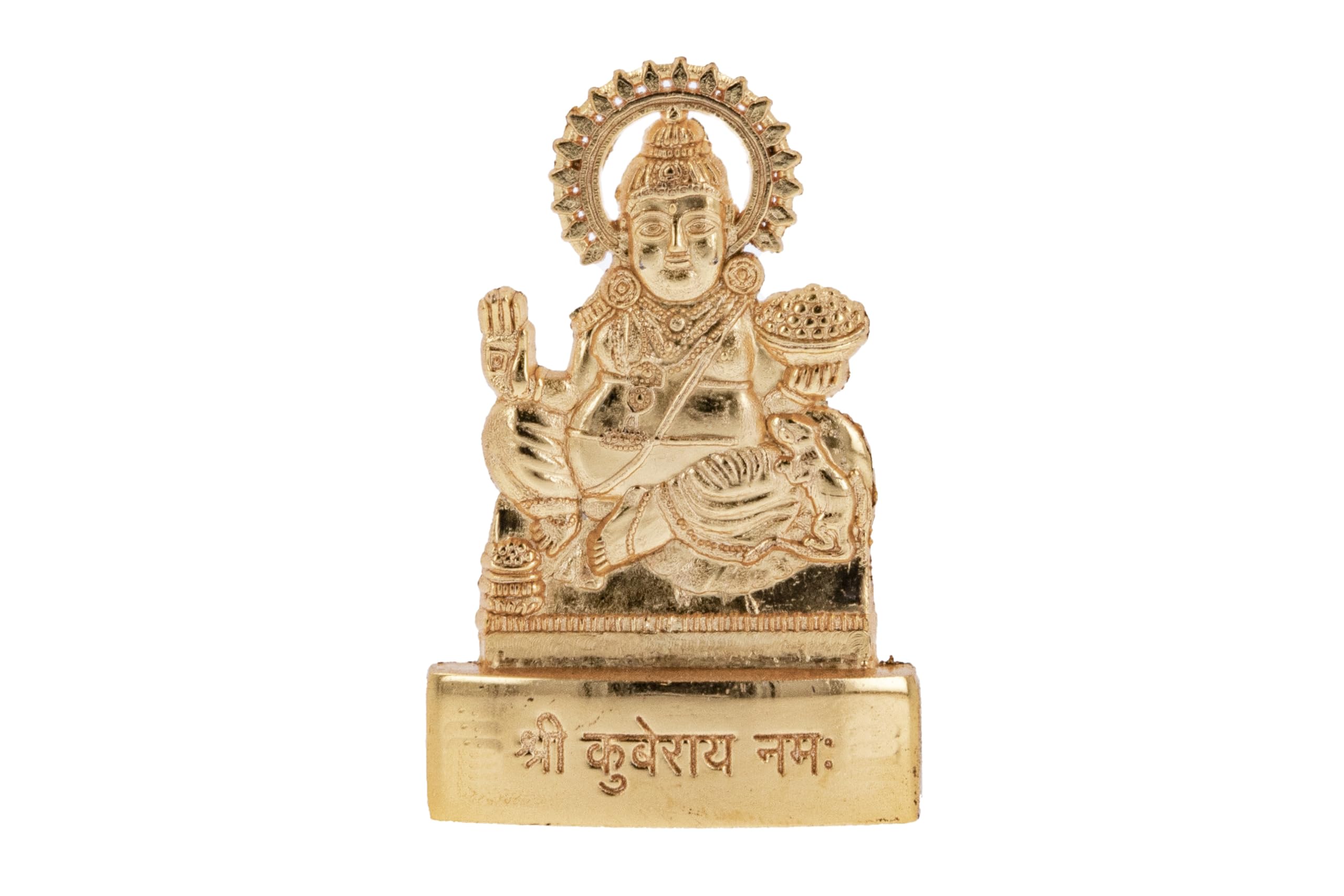 Kuber Murti Golden Metal Small Lord Kubera Kuvera Kuberan Idol Figurine Hindu Indian God for Car Dashboard Home Office Desk Temple Décor Diwali Wedding Gift