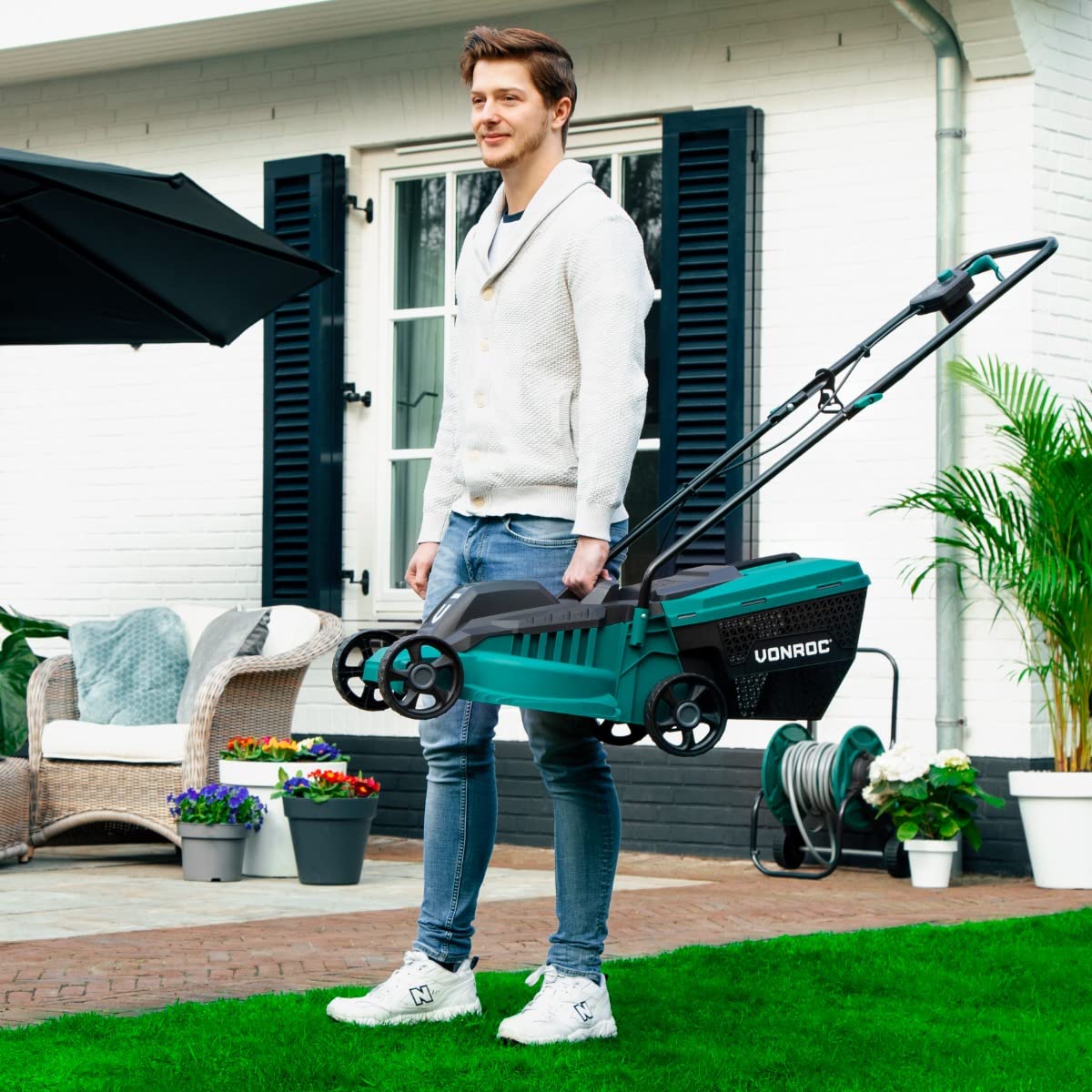 VONROC Cortacésped 1300W 32cm de Ancho de Corte - Cortabordes 300W Ø230mm de diámetro de Corte