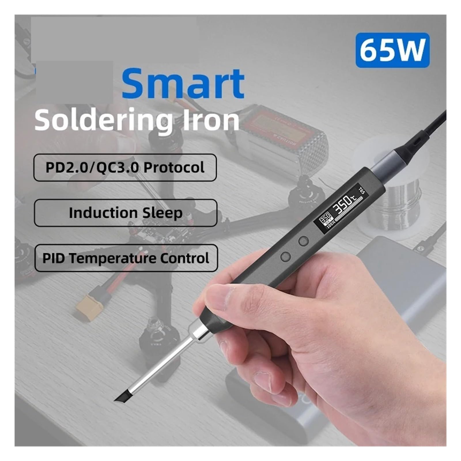 Soldador Eléctrico Con Temperatura Ajustable, 65W, Calor Rápido, Estación De Soldadura Portátil Digital Inteligente, Kit Original Calentamiento Preciso(KR tip)