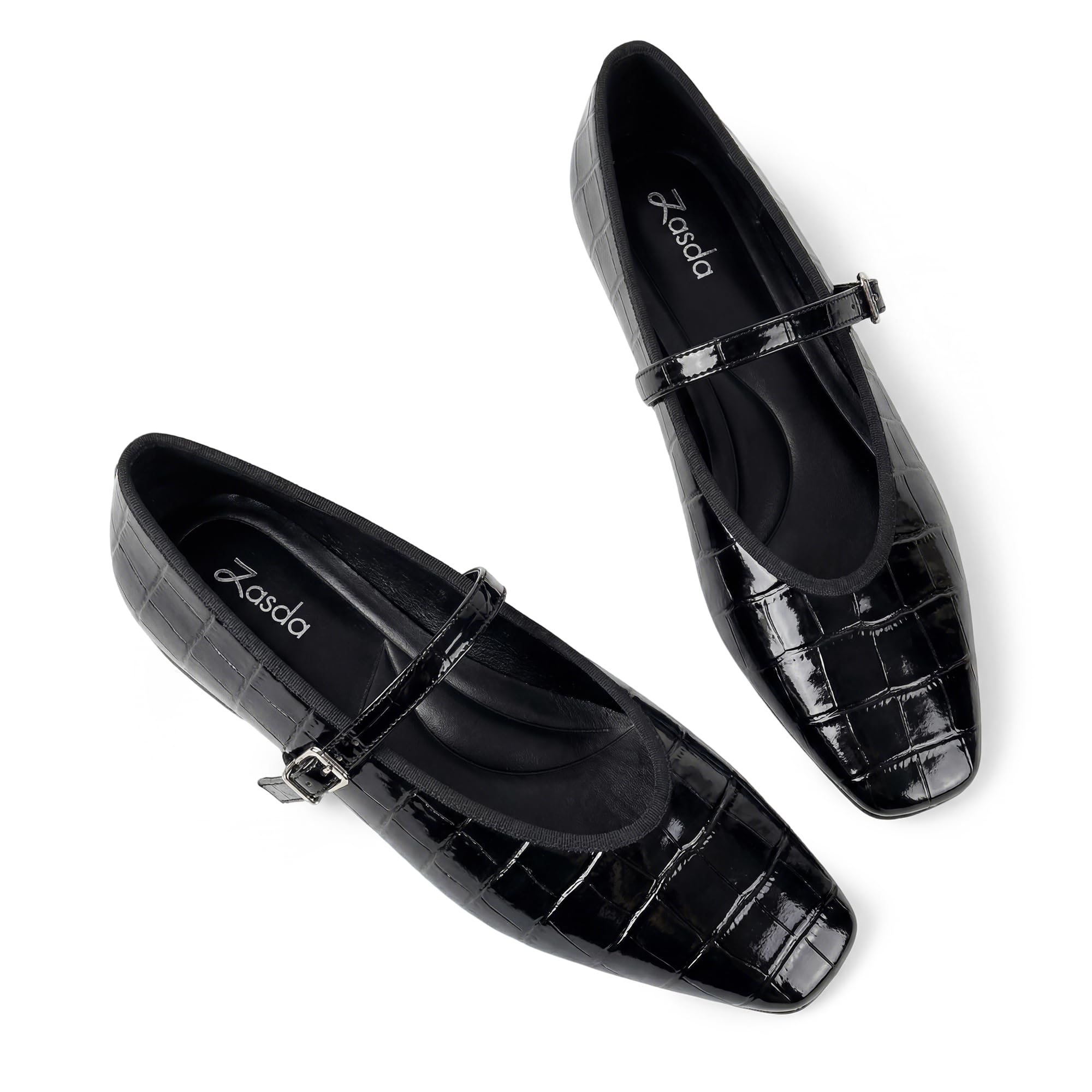 Zasda Womens Mary Jane Flats Square Toe Ballet Flats Leather Comfortable Casual Dressy Shoes with Adjustable Ankle Strap