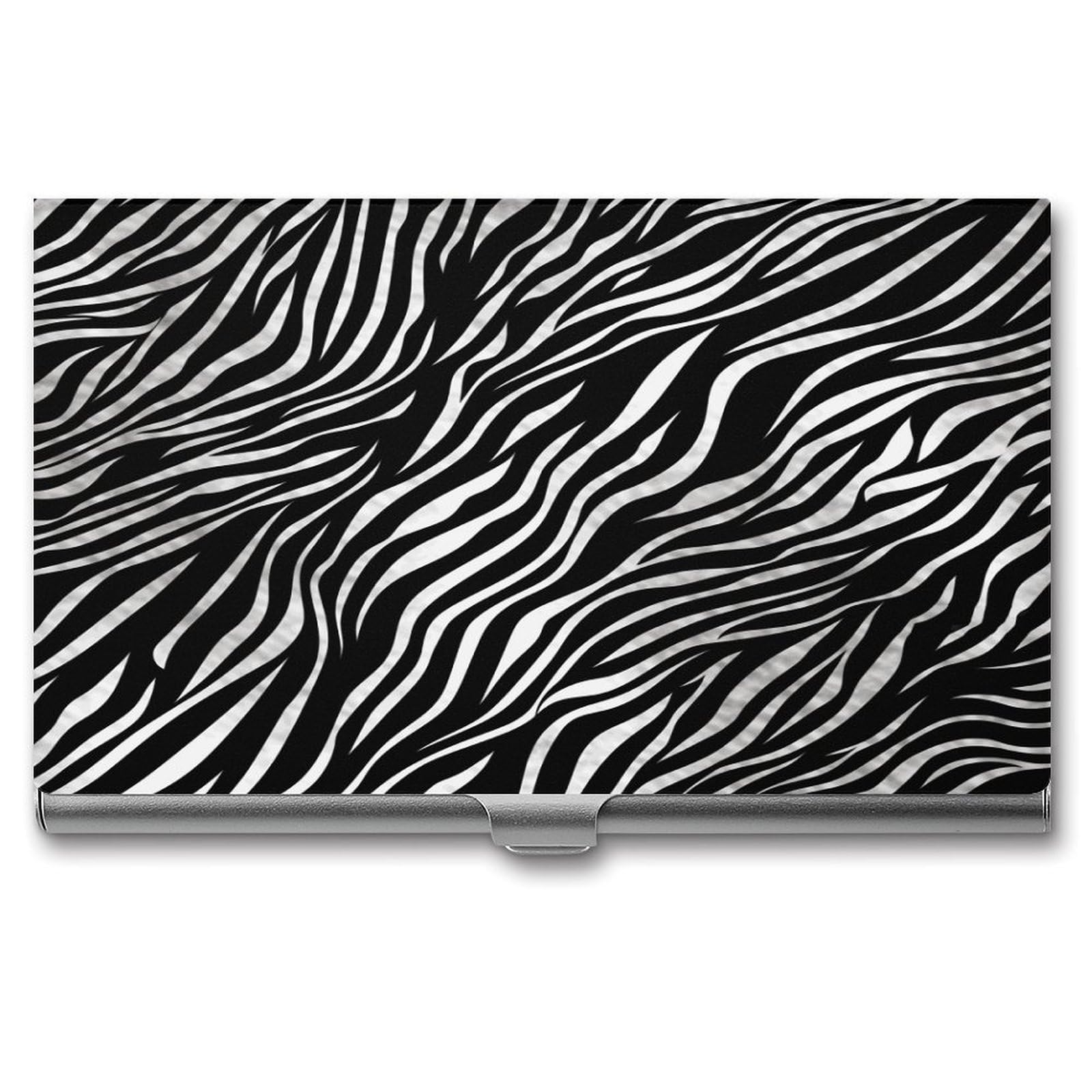 FekiLoot Zebra Print Business Card Holder for Men Women Metal Slim Organizer Business Card Carrier Wallet Name Cards Holder Retro Slim Pocket Purse Small Portable Card Case