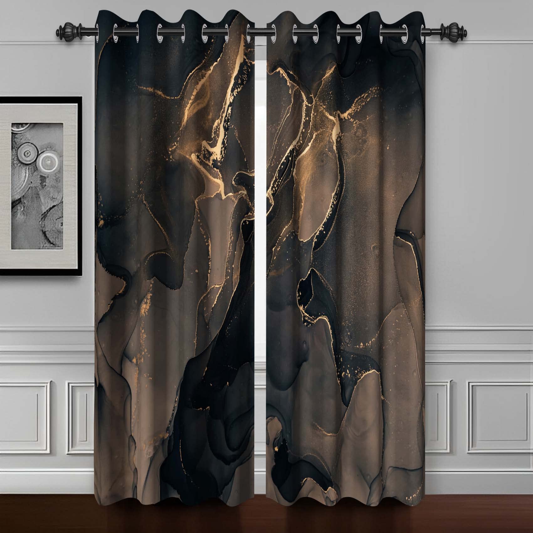 Luxury Art Brown Marble Blackout Curtains 84 inches Long,2 Panels 42"Wx84"L — image 1