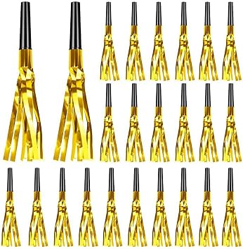 24 Pcs Noise Makers, Metallic Fringed for Various parties | 6.69 Inch, Super Value Noise Makers Kit, classic party horns, nteresting sounds, joyful visual effects, shiny tinsel fringe