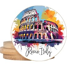 Rome Italy Design A Souvenir Coaster Wooden 3.5 x 3.5-Inch 4 Pack