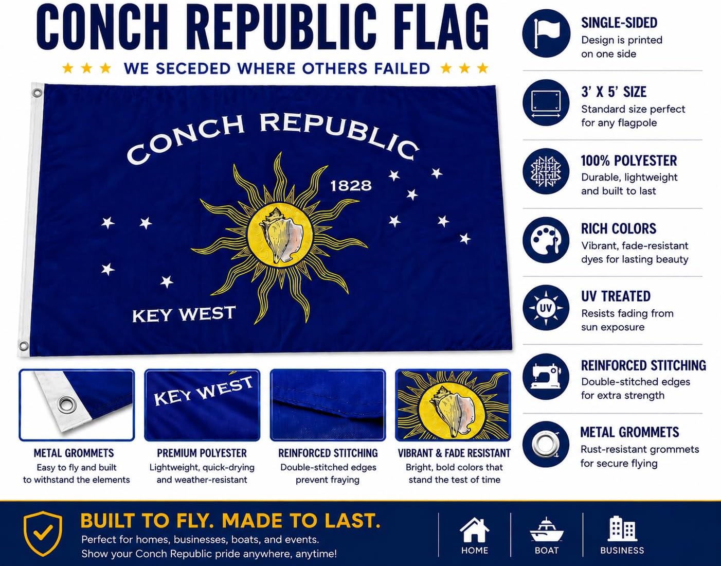 Conch Republic Key West Flags 3x5 ft. Margaritaville Parrot Head Tiki Bar Man Cave Flags 100% Polyester