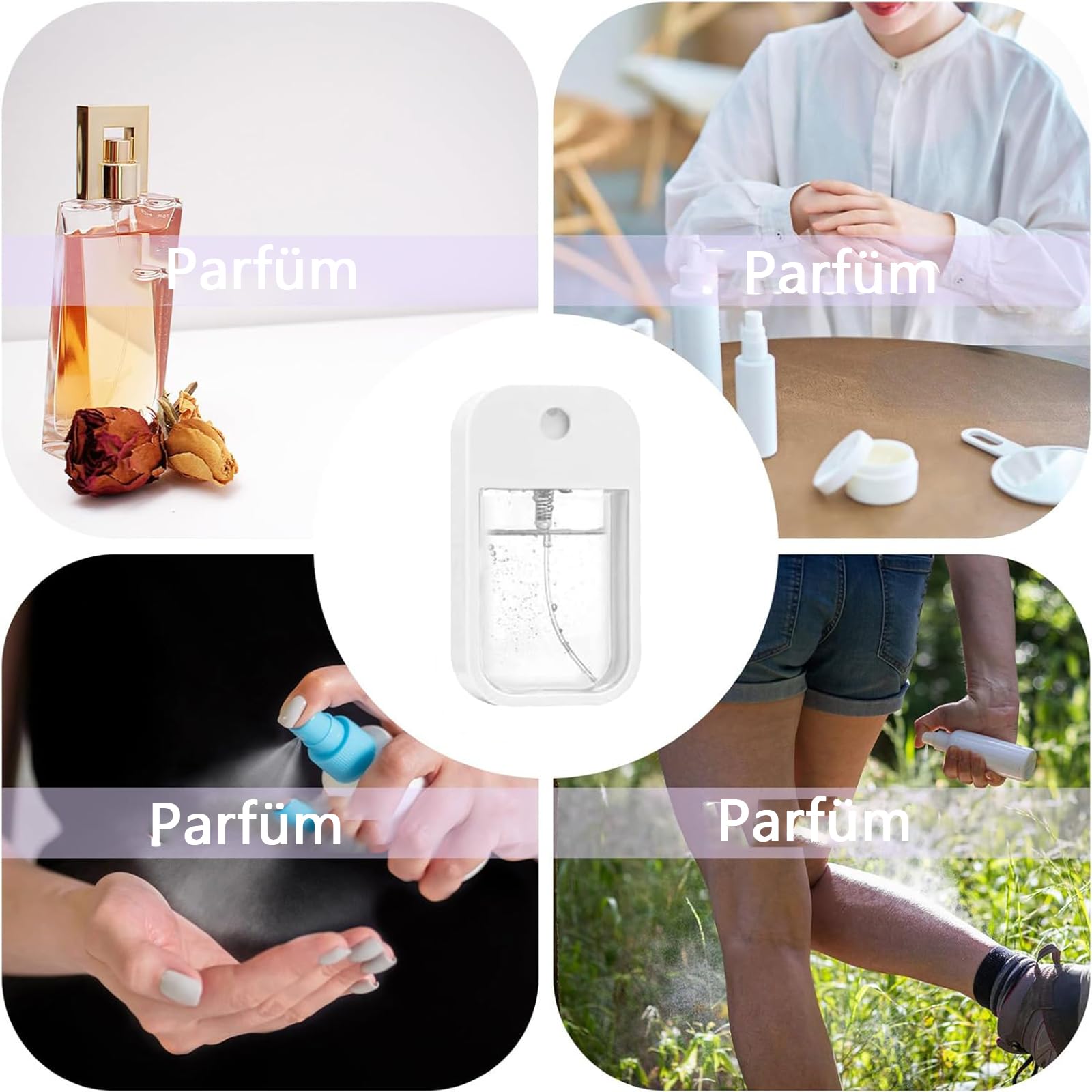 Mini butelka z rozpylaczem 45 ml, butelka wielokrotnego użytku, może być stosowana do perfum, kosmetyków i balsamów do ciała, biała i zielona