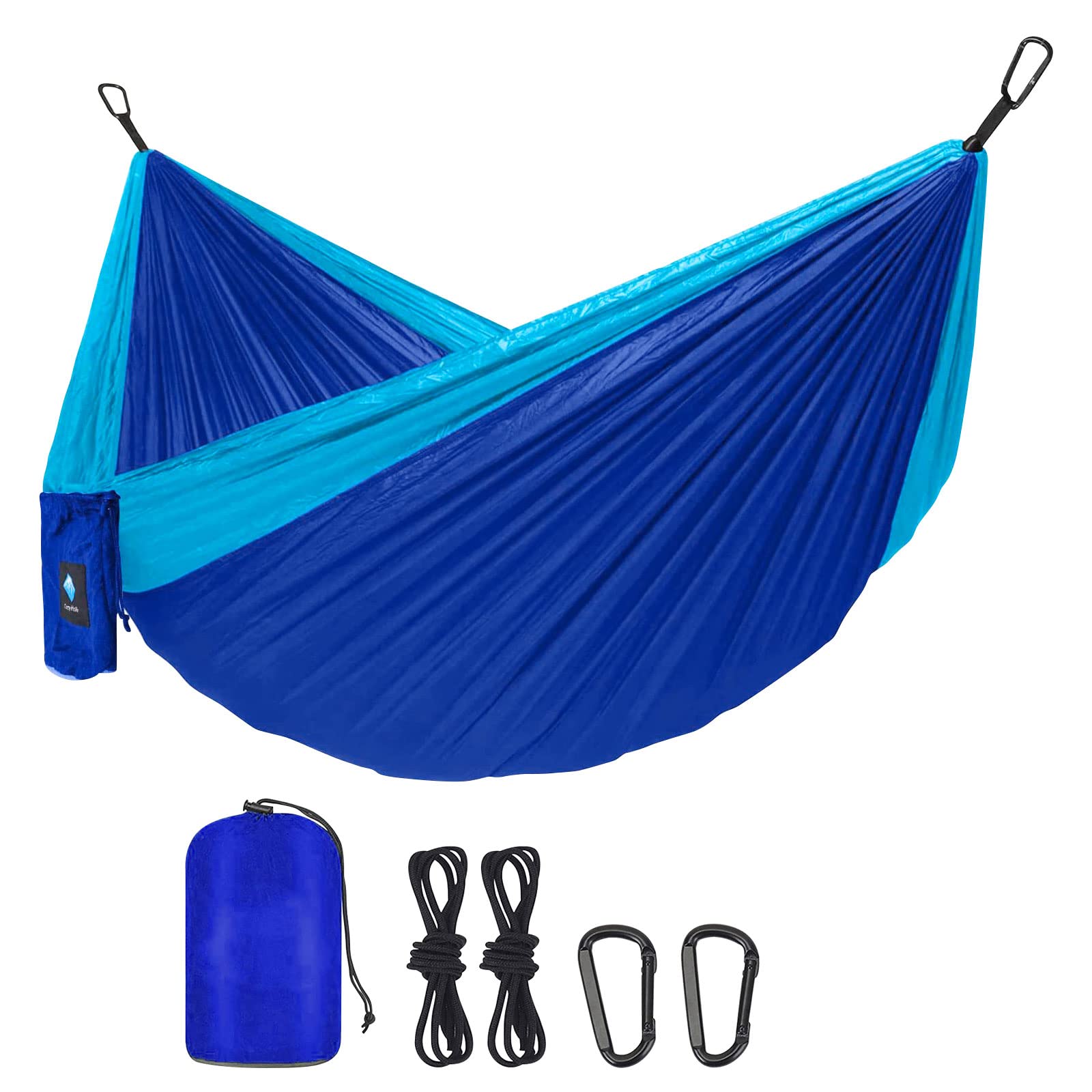 Camping Hammock Portable Ultralight Travel Hammocks Breathable Nylon with 5 FT Tree Straps for Outdoor Camping Hiking Backpacking Indoor Garden （150kg Capacity） (Blue)