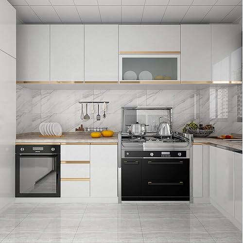 Miniatura 6 de Livelynine Papel tapiz blanco brillante de 15.8 x 394 pulgadas, papel de contacto para gabinete de cocina, papel de contacto, impermeable