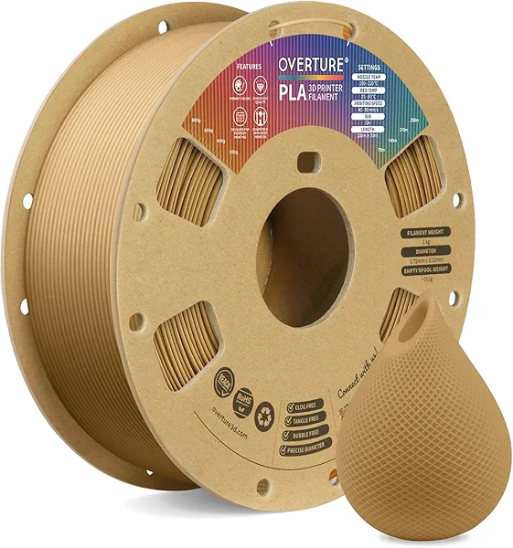 OVERTURE PLA Filament 1.75mm PLA 3D Printer Filament, 1kg Cardboard Spool (2.2lbs), Dimensional Accuracy +/- 0.02mm, Fit Most FDM Printer (Brown)