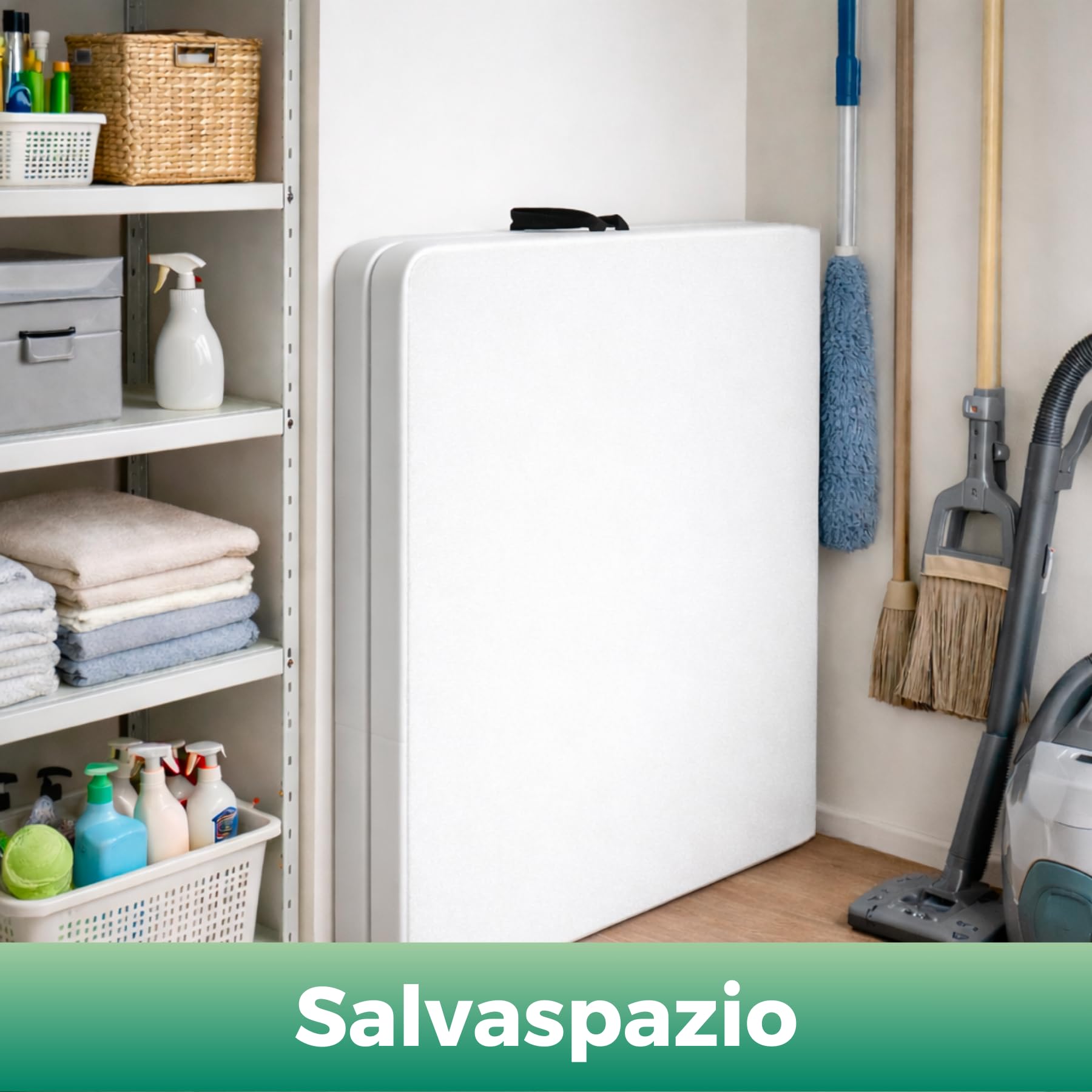 Tavolo Pieghevole Valigetta in Plastica HDPE – 180x70 cm – Tavolo Richiudibile Salvaspazio per Campeggio, Catering, Buffet, Esterni e Interni con Maniglia – Struttura in Acciaio