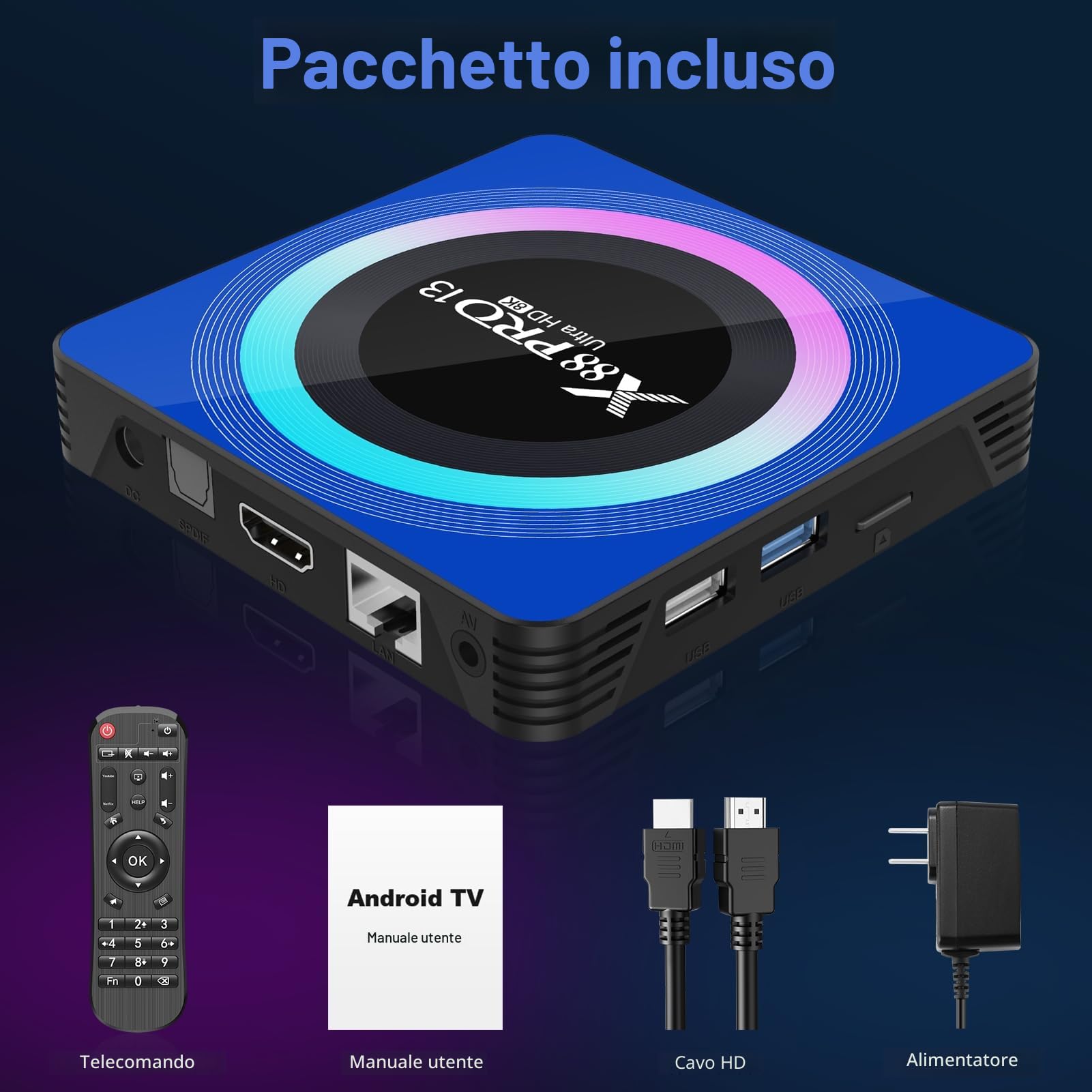 Android 13.0 TV Box, Android Box 4GB RAM 32GB ROM RK3528 Quad-Core 64bit Cortex-A53, TV Box supporta 2.4/5.0GHz WiFi6 BT5.0 HD 8K HDMI 2.0