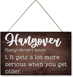 Wooden Decor Signs Hangover Quote Alcohol Definition Funny Hanging Wood Wall Decor Inspirational Home Farmhouse Kitchen Cafe Decoration 6x12 Inch