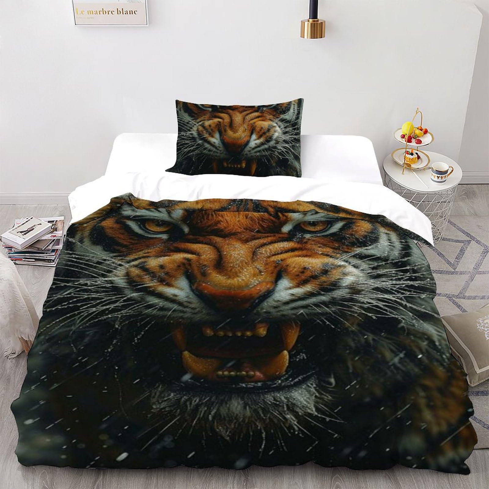 Housse de couette tigre pour une chambre de garçon transformée en safari sauvage 135x200 cm