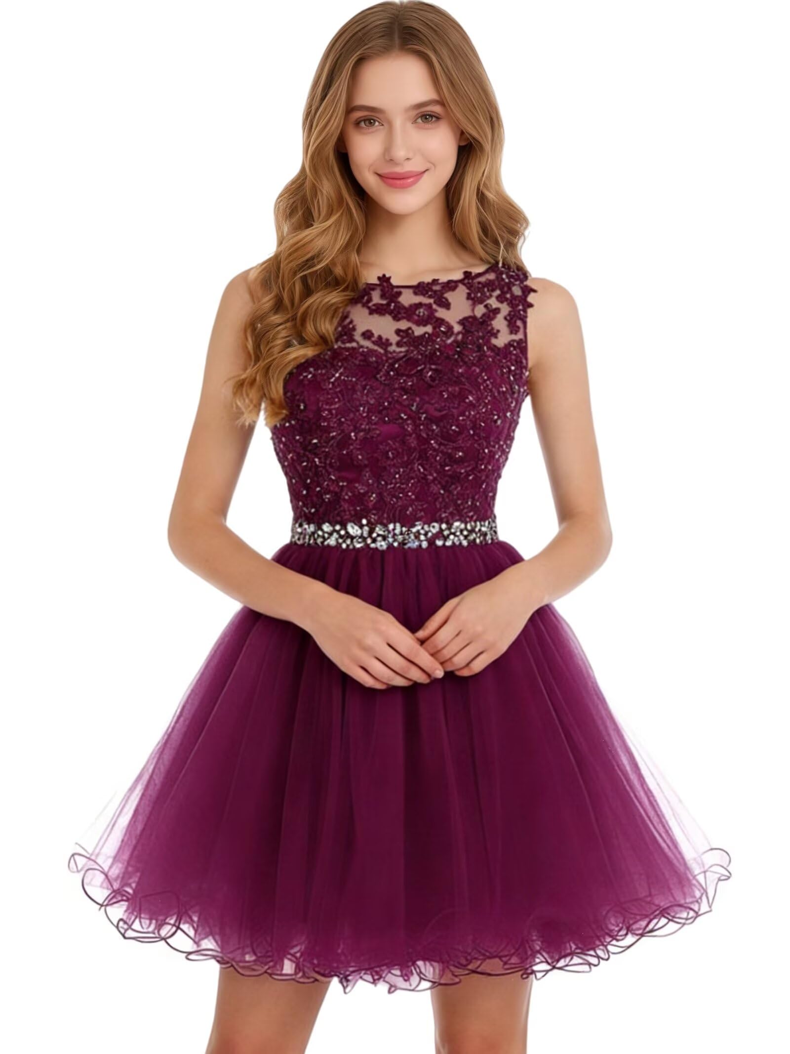 Dydsz Womens Scoop Appliques Homecoming Dress Short Cocktail Party Gown
