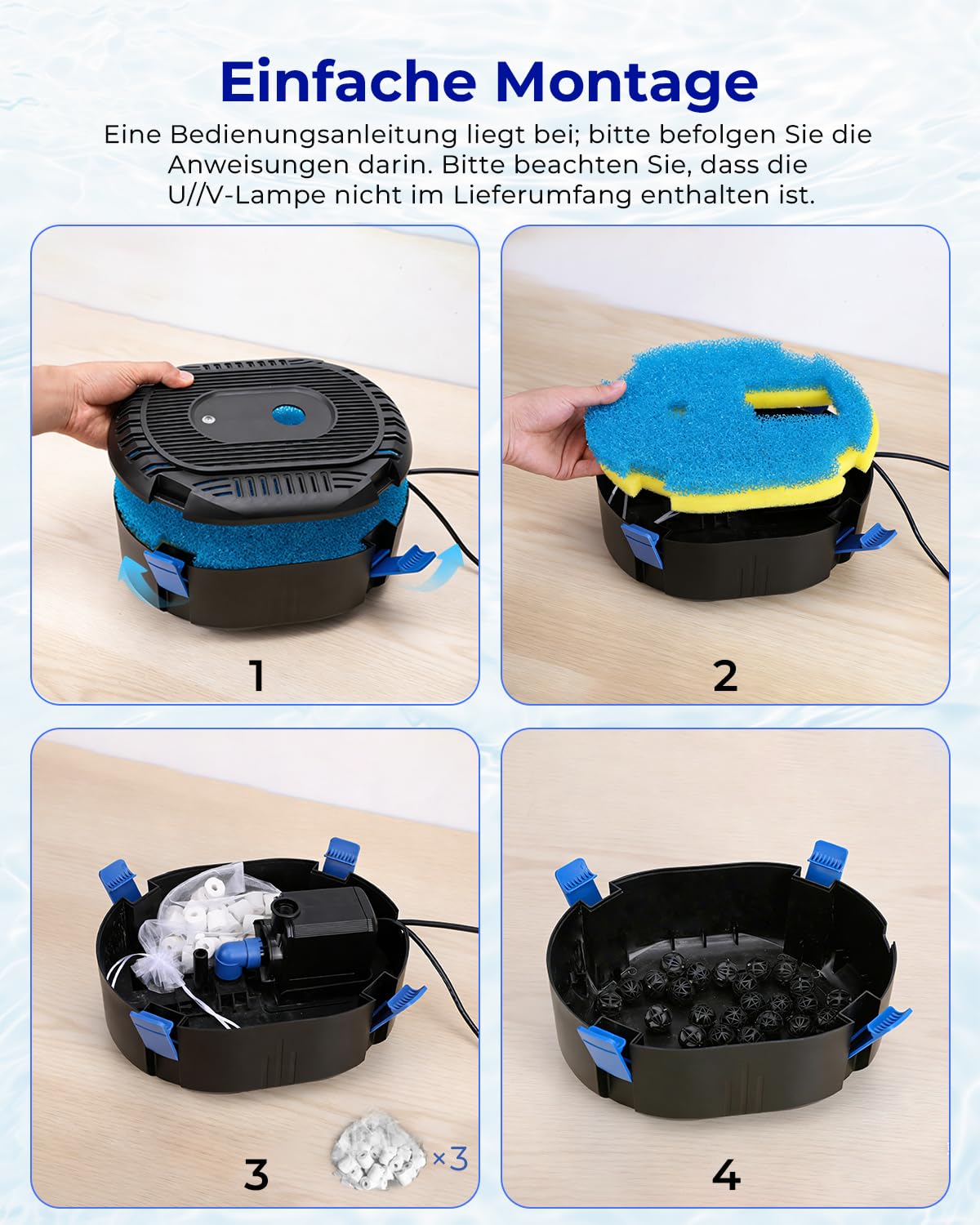 Hitauing All-in-One Tteichpumpe 3000 L/H 40W mit automatischer bunter LED, Teichpumpe für Außen mit 3 Sprühbildern, Springbrunnen-Set mit Wasserpumpe für Garten, Wasserspiele, Vogeltränken
