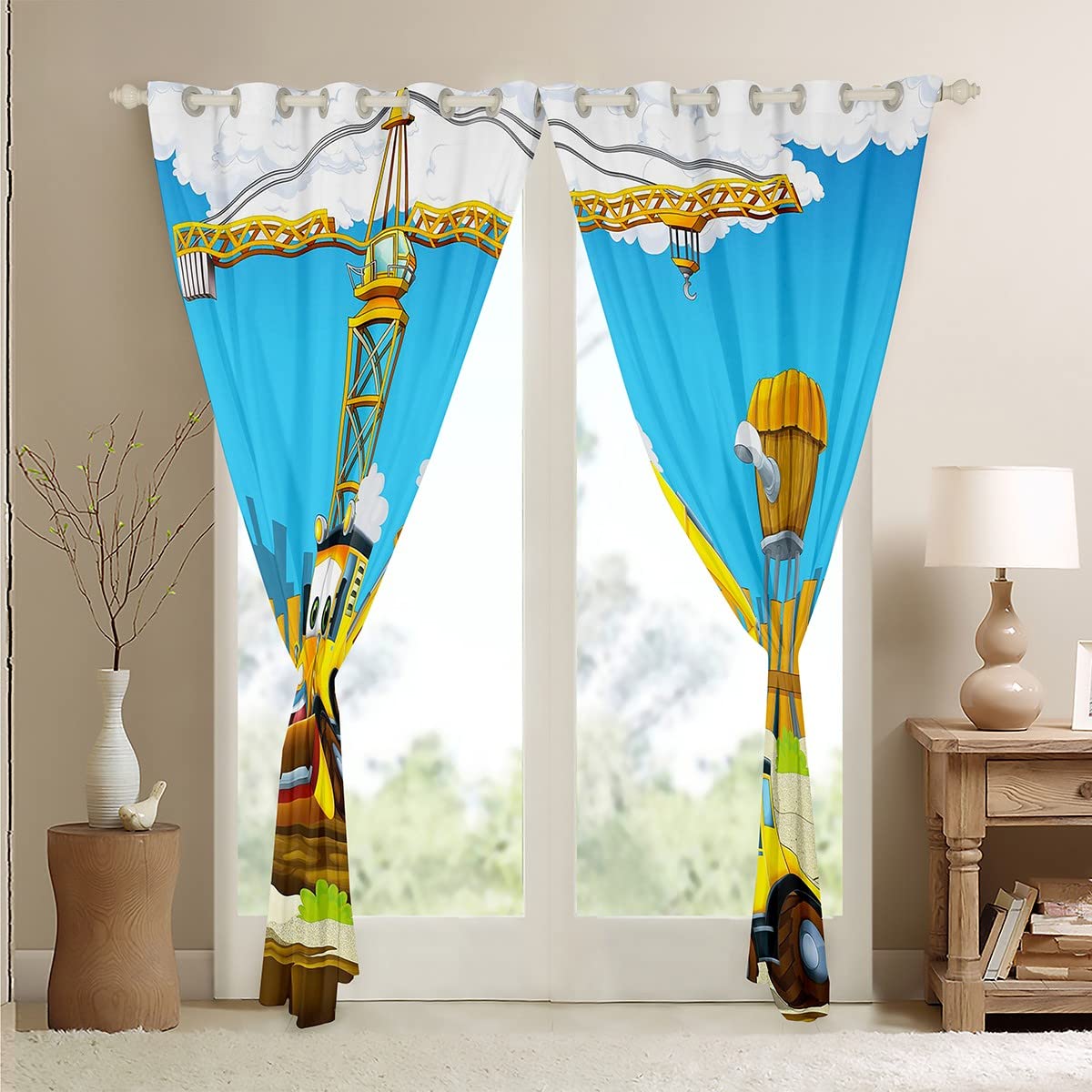 Loussiesd Kids Equipment Trucks Curtain Cartoon Construction Bulldozer Blackout Curtainfor Bedroom Machinery Cars Darkening Curtain Construction Site Window Drapes W52*L63 - Image 4